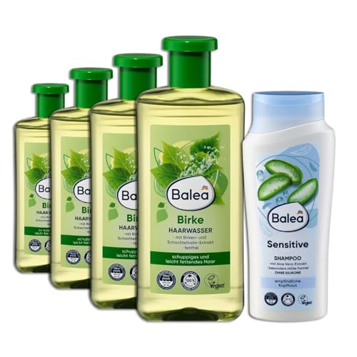 Balea Juego de 5 champús Sensitive, 300 ml, cabello dañado/dañado, cabello seco y tónico de abedul, 4 x 500 ml para cabellos escamosos y ligeramente grasos
