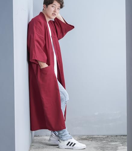 Image of Men's Long Cotton Linen Kimono Cardigan Oversized Noragi Jacket Man Haori Summer Yukata Beach Robe