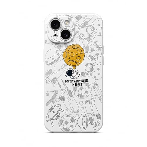 Image of Cosmic Silicone Astronaut Case for iPhone 14 Plus, Cute Soft Touch Designer Protective Cover, AstroShield Shockproof Defense with Matte Anti-Slip Grip | Lunar Pearl