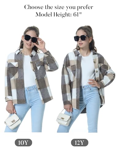 Image of Mebius Girls Shacket Jacket Long Sleeve Plaid /Corduroy Color Block Button Down Casual Collared Shirt with Pocket