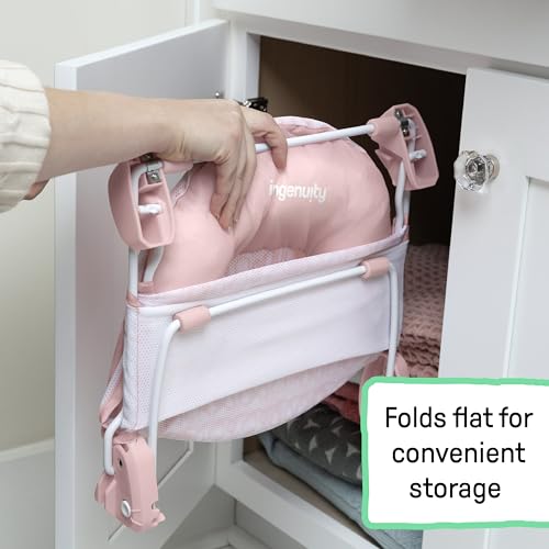 Image of Ingenuity Foldaway 2-Position Bather,2-Position Adjustable Support Baby Bath seat for Sink or Bathtub,Ages 0-6 Months,up to 20 pounds,Pink,(Pack of 3)