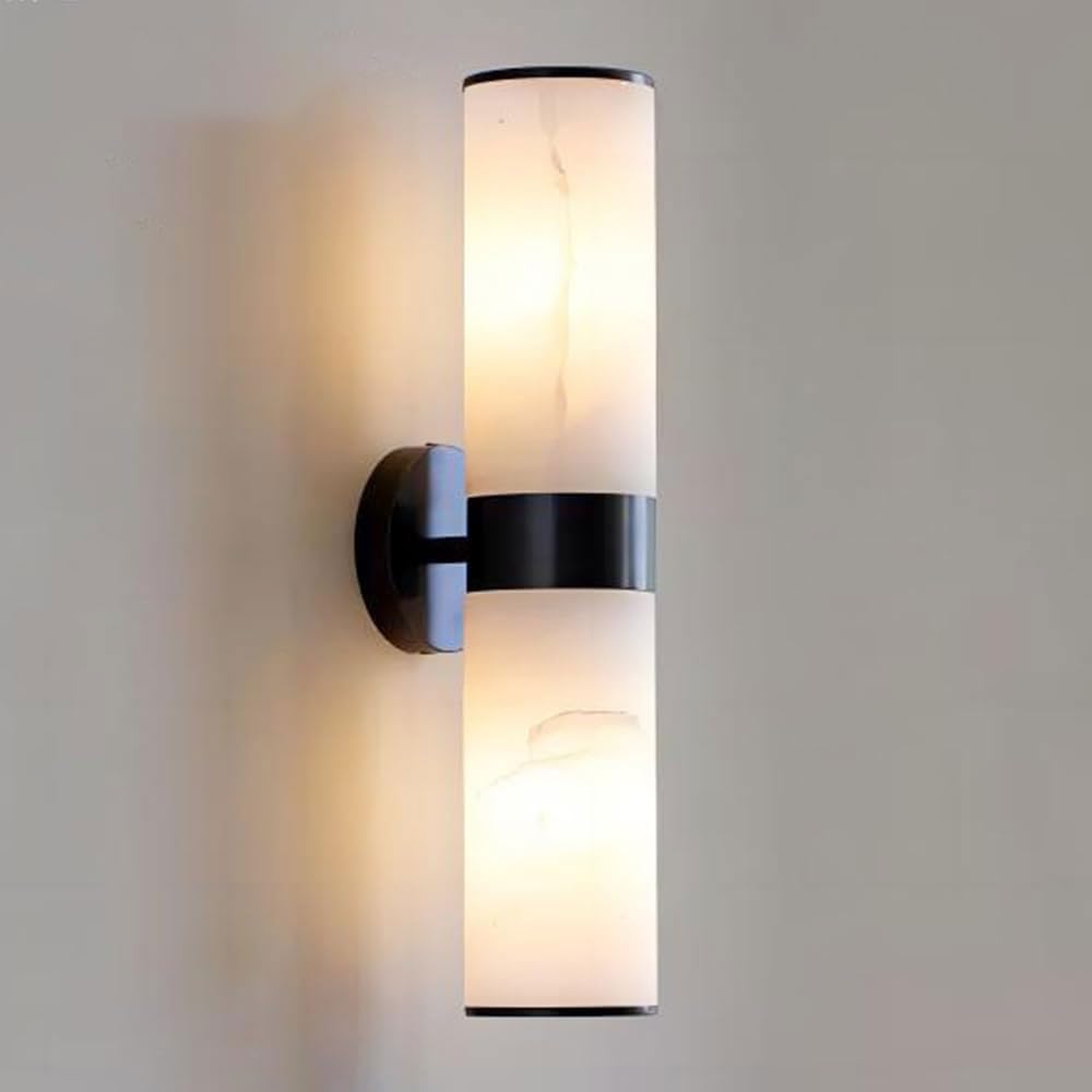 HPTHLY Brass Led Wall Sconces - Natural Marble & Alabaster Decorative Lighting For Bathroom, Living Room, Kitchen - Elegant Indoor Wall Fixtures