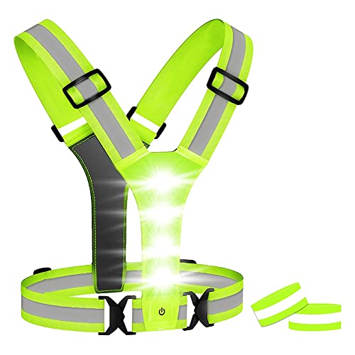 Hbaebdoo Gilet de Course à LED, Gilet de SéCurité RéFléChissant à LED Haute Visibilité avec 2 Bandes RéFléChissantes pour Le Cyclisme, Le Jogging, la Course à Pied Cover