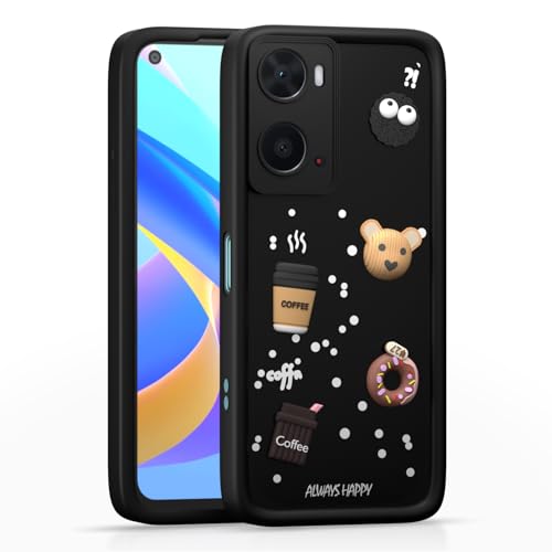 Image of Outlouders Back Cover for Oppo A76 / Oppo A96 / Oppo A36 | 3D Cartoon Bear Cute Fun Silicone Full Body Protection Bumper Case (Black)