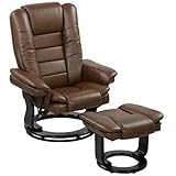 HOMCOM Recliner Chair With footstool, Recliner Armchair up to 130kg Weight Capacity, 135° Reclining Swivel Sofa Chair, PU Leather Ergonomic Couch Bed with Swivel Wood Base for Living Room, Dark Brown