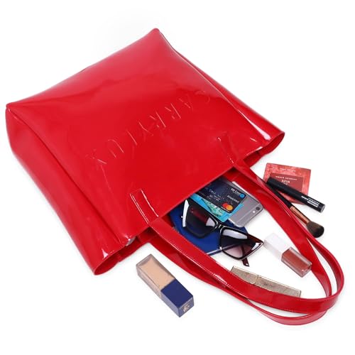 Image of Carrylux Spacious Tote Bag For Womens Handbag Ladies Purses, With Zip Closure Shining Synthetic Leather | Spacious