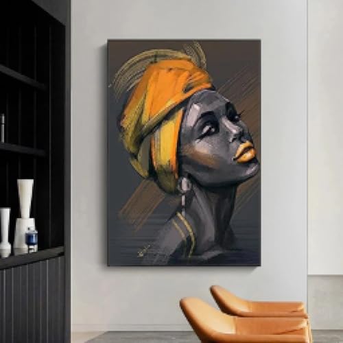 Peinture sur toile de femme noire aux finitions d'art mural haut de gamme