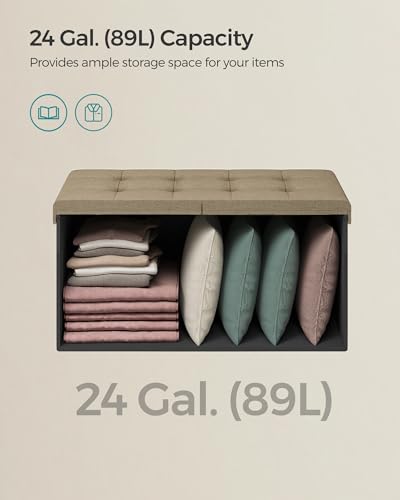 Image of SONGMICS 30 Inches Storage Ottoman, Foldable Bench with Flipping Lid