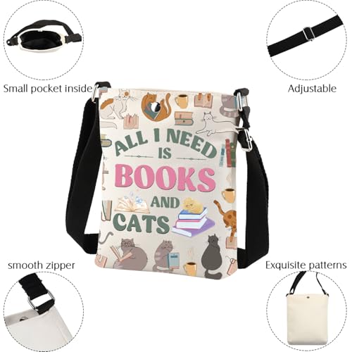 Books And Cats Crossbody Bag Bookish Gifts For Book Lovers Book Reader Gift All I Need Is Books And Cat Cell Phone Sling Bag4