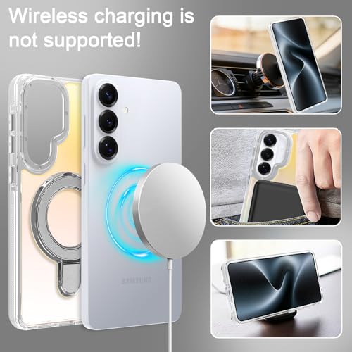 Image of Magnetic for Samsung Galaxy S26 Case with Stand [Compatible with Magsafe] [Cute Fluorescent Design] [1 Screen Protector] Slim Translucent Matte Case for Galaxy S26 6.3 inch, White