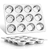 E-far Muffin Pan 12-Cup, Set of 2, Stainless Steel Cupcake Pan Metal Muffin Baking Tins for Oven, Regular Size & Easy Clean, Non-toxic & Dishwasher Safe