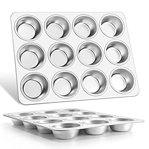 E-far Muffin Pan 12-Cup, Set of 2, Stainless Steel Cupcake Pan Metal Muffin Baking Tins for Oven, Regular Size & Easy Clean, Non-toxic & Dishwasher Safe-2 Pack