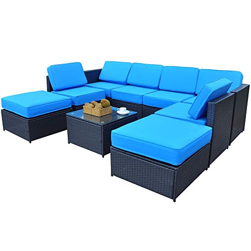 Mcombo Patio Furniture Sectional 9 Pieces Wicker Sofa Set All-Weather Outdoor Seating Black