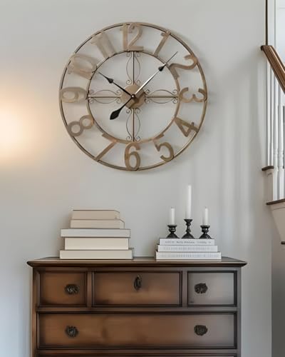 Image of Vintage Clock Big Antique Metal Wall Clock for Bedroom Stylish Roman Clock Handicraft Wall Decor Clock