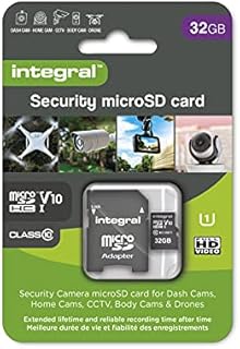 Integral Micro SD Security Card 32GB for Dash-Cams, Home Cams, CCTV, Body Cams and Drones. Extended lifetime and reliable recording time after time with High Endurance