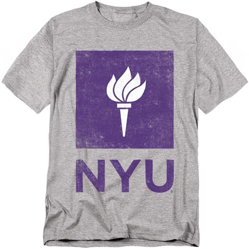 New York University Official Distressed Primary Logo Unisex Adult T Shirt Athletic Heather Medium