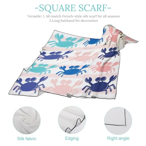 Crab Animal Sea Stripes Pattern Silk Scarf Square Scarves 27" X 27" Neck Scarf Headscarf Shawl Wrap Bandana for Hair Wrapping Headband for Women Ladies4