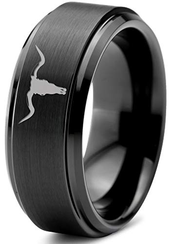 Zealot Tungsten Longhorn Ring Black Bevel Edge