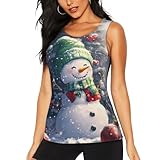 canottiera da donna, vestibilità asciutta, per palestra, atletica, corsa, allenamento, canottiera da donna, con cappello verde natalizio con pupazzo di neve, nero, s