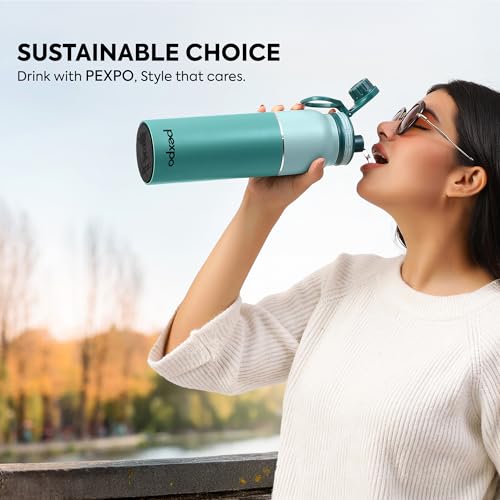 Image of Go24 pexpo Water Bottle 1 LTR ISI Certified Stainless Steel Bottle with Sipper Cap | 3 Layer Insulation | 2-Year Warranty |for Home, Office, Gym, Travelling | BPA Free | Austin 940ml | Green