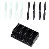Rantow for Parrot MiniDrone 4-in-1 Battery Charger Hub + 4 Pairs Black White Propeller Props Blades Set, for Parrot Rolling Spider/Airborne Cargo/Airborne Night/Hydrofoil/Mambo/Swing