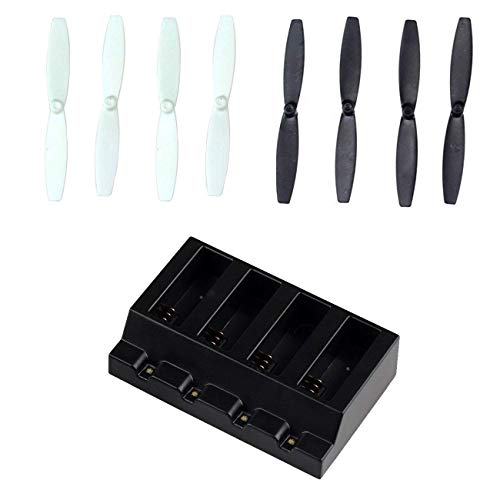 Rantow for Parrot MiniDrone 4-in-1 Battery Charger Hub + 4 Pairs Black White Propeller Props Blades Set, for Parrot Rolling Spider / Airborne Cargo / Airborne Night / Hydrofoil / Mambo / Swing