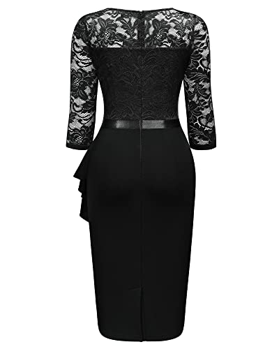 Image of Miusol Women's Retro V Neck Floral Lace Ruffle Style Cocktail Party Dress
