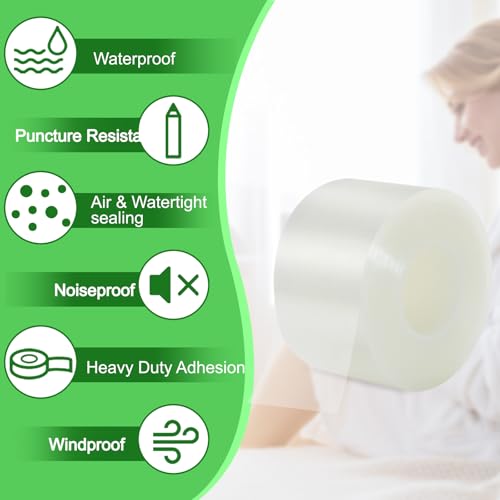 Image of Qoqooice Transparent Window Weather Sealing Tape 2 in x 35 Yards Weather Stripping Residue Free Clear Window Draft Isolation Sealing Film Tape for Windows and Doors Gaps