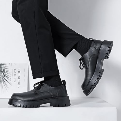 Men's Leather Lace Up Lug Sole Oxfords Classic Round Toe Platform Chunky Heel Business Work Dress Shoes Fashion Height-Increasing Casual Derby Shoes4