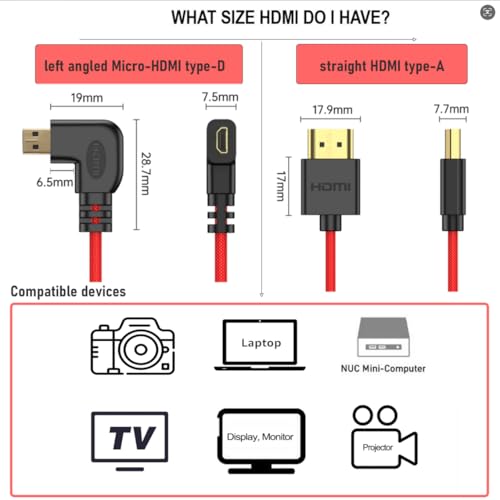 HangTon Cable micro HDMI 4K 6K 8K para Canon R6 Mark II R5 R10 Sony A7CR ZV-E1 A6700 Z50 ATOMOS Ninja V Ultra Shinobi Portkeys Feelworld VILTROX Monitor, espiral naranja flexible de alta velocidad, 50 - imagen 5