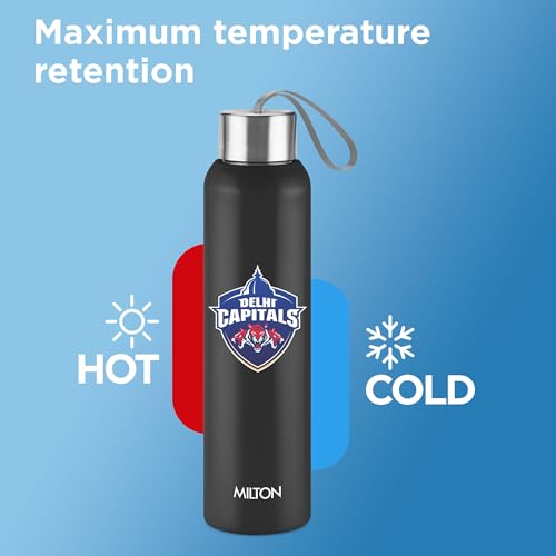 Image of Milton Sports Steel Halo 900 | DC Official Drinkware Partner | Limited Edition Delhi Capitals Water Bottle | PU Insulated I Leak Proof | Designed for Cricket Lovers | 600 ml | Black
