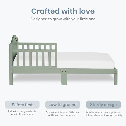 Image of Dream On Me Sydney Toddler Bed, Low Floor Wooden Bed, Side Safety Bed Rails, GREENGUARD Gold & BSA Certified, Non-Toxic Water Based Paint, New Zealand Pinewood, Up to 50 lbs - Meadow Green