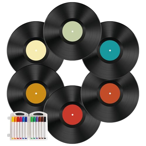 Leptetek 6 PCS Vinyl Record Wall Decor Set, 12 Inch Vintage Record Decorations with Adhesive Tape...