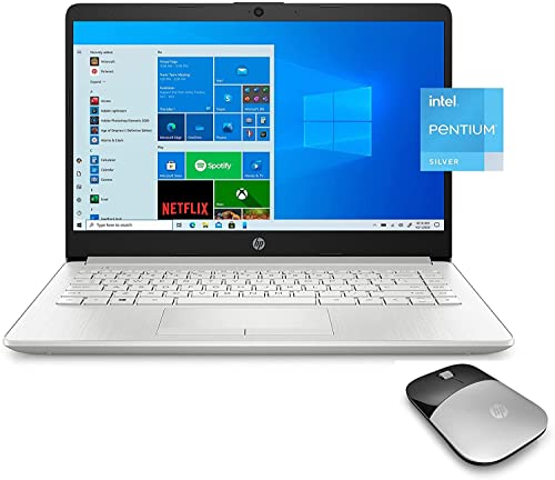 HP PENTIUM 14' Diagonal HD Laptop | Intel Pentium Silver N5030 Processor | 128GB SSD | 8GB Memory | Intel UHD Graphics 605 | Mouse | Windows 10 Home S | Silver | with Laptop Stand Bundle
