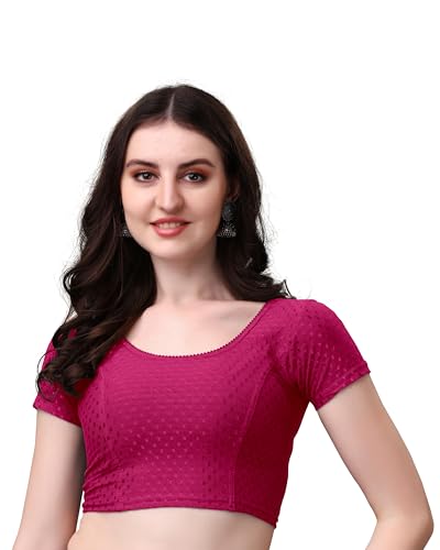 Image of Mogsa Stylish Cotton Saree Blouse for Women | Soft Dobby Stretch Fabric | Round Neck | Stitched Blouse for Party, Casual & Festive Use