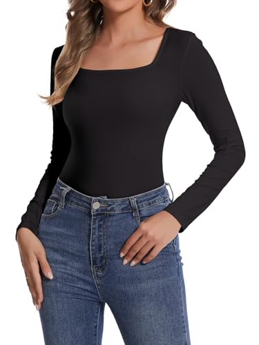 SHAPERIN Damen Oberteil Eckiger Ausschnitt Langarm Unterhemd Langarmshirt...