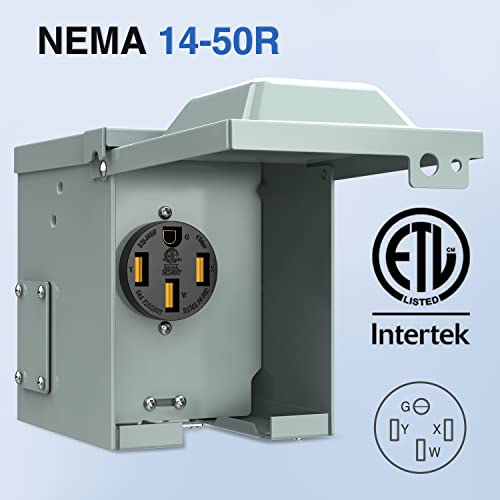 Image of Nilight 50AMP RV EV Power Outlet Box 125 /250V ETL Listed 14-50R Receptacle | Heavy Duty Pre-drilled Enclosed Lockable Box Waterproof for Camper Caravan Motorhome Van