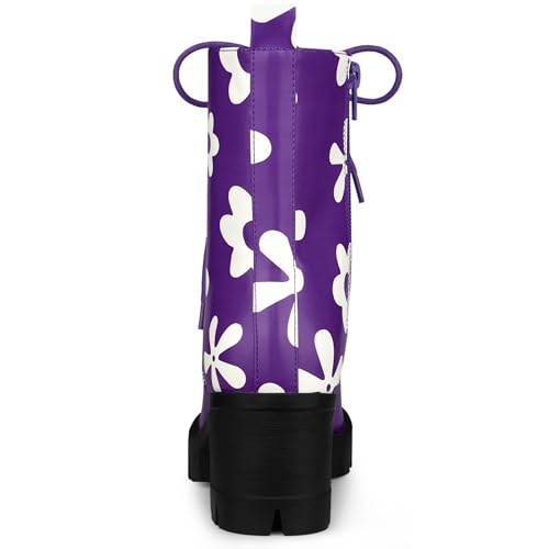 Allegra K Women's Printed Platform Round Toe Lace Up Chunky Heel Combat Boots3