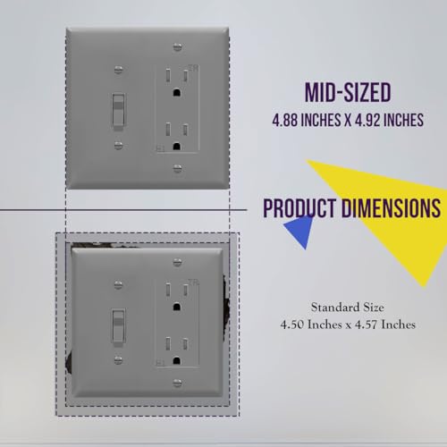 Image of ENERLITES Combination Toggle Light Switch /Decorator Light Switch Plate, Double Switch Wall Plate, Mid-Size 2-Gang 4.88 inch x 4.92 inch, Polycarbonate Thermoplastic, 881131M-GY, Gray