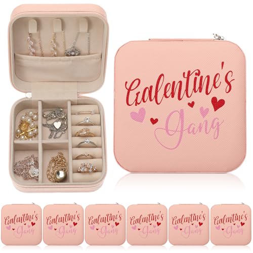 Clysee 6 Pcs Girls Trip Gifts Favors Jewelry Organizer with Pattern Birthday Gifts for Bestie Women Bride Wedding Anniversary for Mom Wife Weekend 2026 Summer Holiday Travel(Pink,Galentine's Gang)
