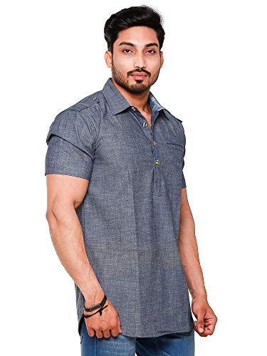 Image of Mens Cotton Linen Half Sleeve Plus Size Short Kurta