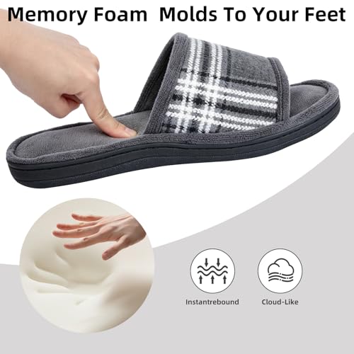 Image of Men's Comfort Open Toe Slippers, Upgraded 60D Memory Foam Bedroom Slip on