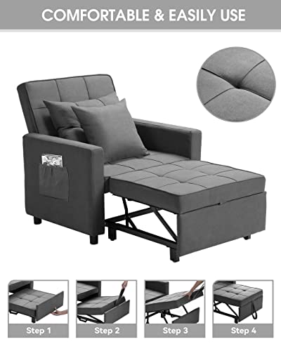 Xspracer Convertible Chair Bed, Sleeper Chair Bed 3 In 1, Adjustable Recliner, Armchair, Sofa, Bed, Fleece, Dark Gray, Single One #TOP5