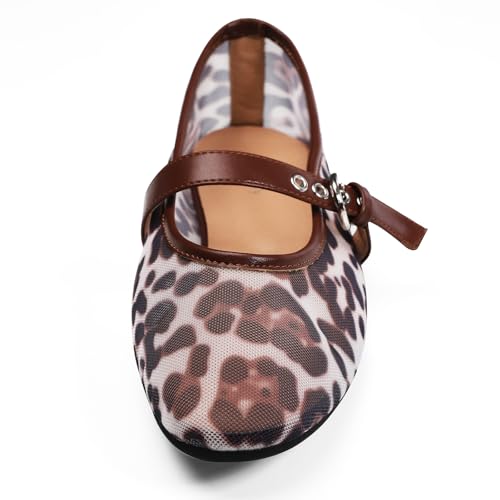 Leopard Flats for Women Mesh Ballet Flats Mary Jane Animal Print Shoes Slip On Casual Breathable Ballerina Flats2