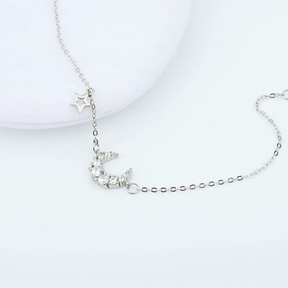 LYGXWJFC Bransoletki dla kobiet, S925 Sterling Silver Bangle Star Moon Cyrkon Charm Bransoletka Dainty Silver Bransoletki Biżuteria nieskończoności Dla kobiet Dla dziewczynek