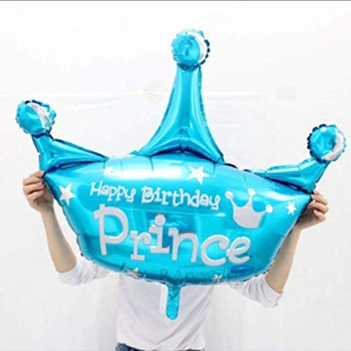 Image of Propsicle 36 inch Large Blue Prince Theme Birthday Decoration for Kids Crown Helium Foil Balloon Birthday Kids Item First Birthday Decoration - Pack of 5