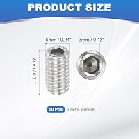 PATIKIL 50 Stück Madenschraube M6 x 8mm, 304 Edelstahl Madenschrauben Set für Türklinken Halterung Möbel Lampen Wasserhahn Reparaturen, Silber Innensechskant Gewindestifte Schrauben Set – Ansicht 2
