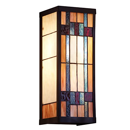 RIVER OF GOODS Art Deco Stained Glass Outdoor Light Fixture - Large Exterior Outdoor Wall Lights for House, Patio, Porch, Garage - Wall Mount Lighting Fixtures - 16.25