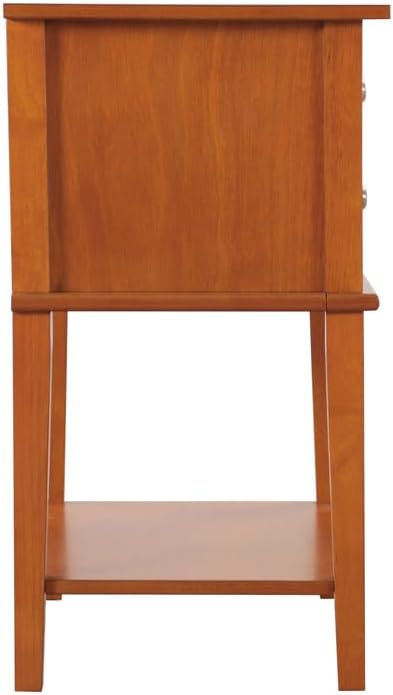 HomeStock Neo-Classical Nostalgia Nightstand with Shelf - Dovetailed Drawers for Bedroom Storage, Stylish Nickel Hardware, Floor Mountable Oak