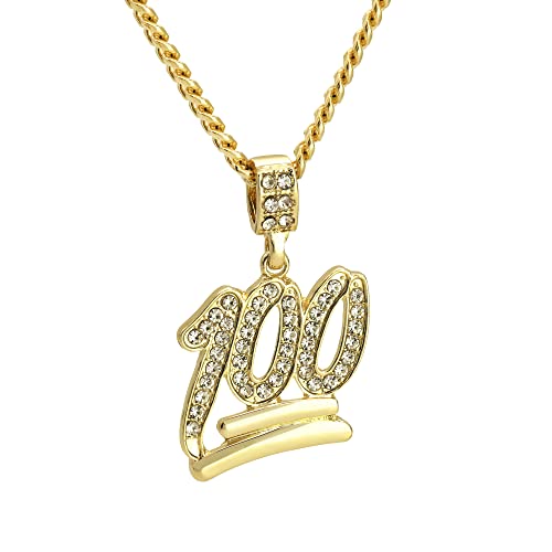 Gold Tone 100 Emoji Pendant with 3mm 30